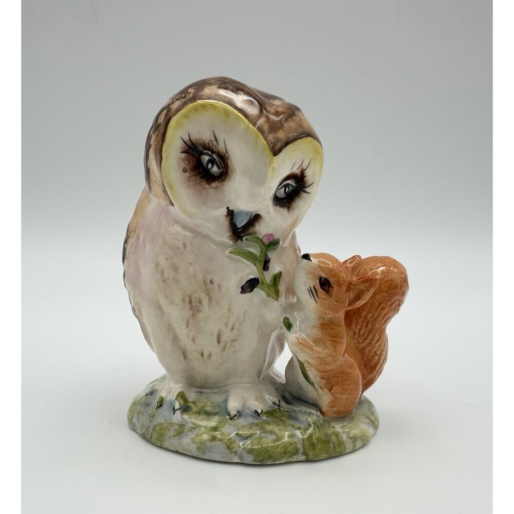 Beatrix Potter’s Old Mr. Brown Owl & Squirrel Figurine 3” Vintage 1963 Beswick